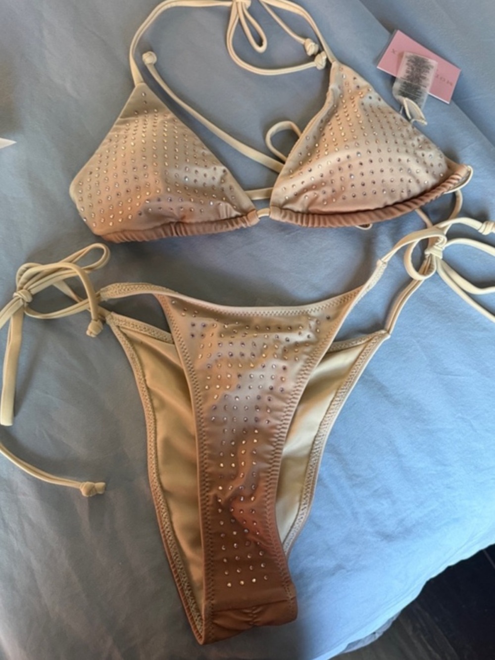 Crystal cruise moda minx Rhinestone Triangle String Bikini Top & Bottom Set - Picture 9 of 10